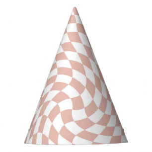 Retro Pastel Dusty Pink & White Chequered   Party Hat