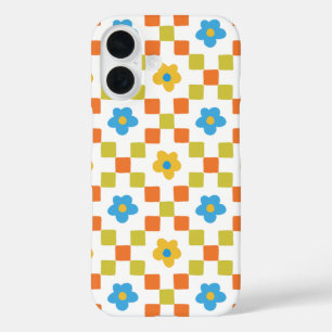 Retro Pastel Floral Chequerboard iPhone Case