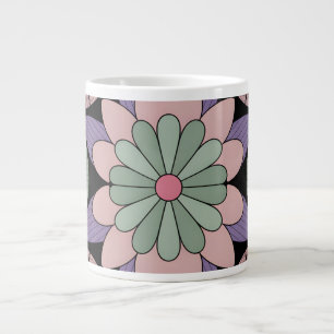 Retro Pastel Floral Mandala Symmetry Large Coffee Mug