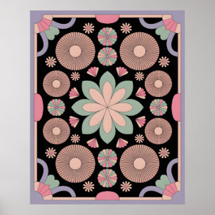 Retro Pastel Floral Mandala Symmetry Poster