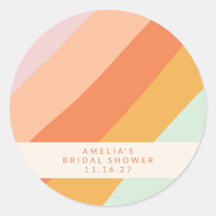 Retro Pastel Geometric Art Custom Bridal Shower  Classic Round Sticker