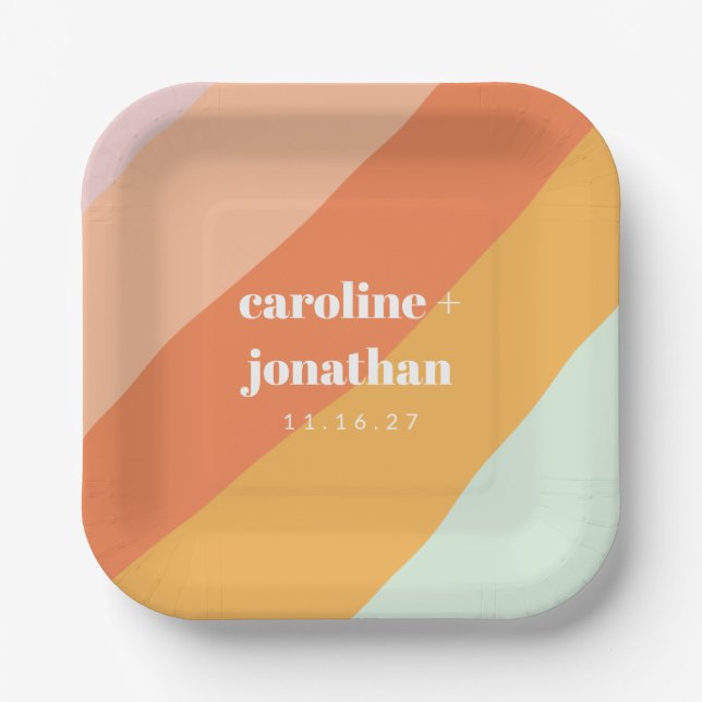 Retro Pastel Geometric Art Custom Wedding Cute Paper Plate (Front)