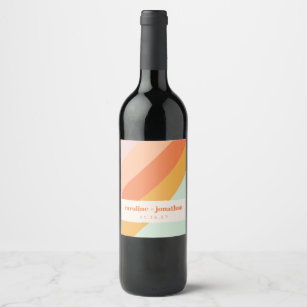 Retro Pastel Geometric Art Custom Wedding  Wine Label