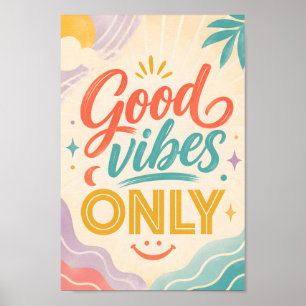 Retro Pastel Good Vibes Only Typography Art Poster