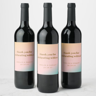 Retro Pastel Gradient Unique Wedding Custom Thanks Wine Label