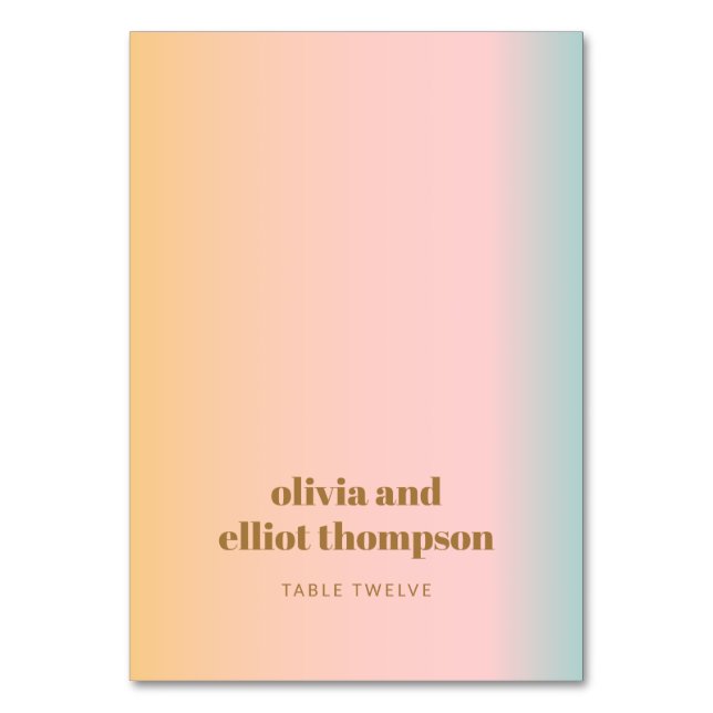 Retro Pastel Gradient Wedding Custom Place Card (Front)