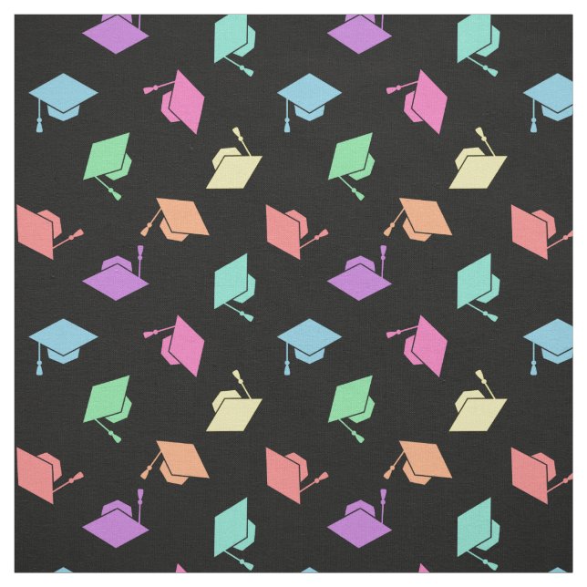 Retro Pastel Graduation Cap Pattern Fabric (Swatch)