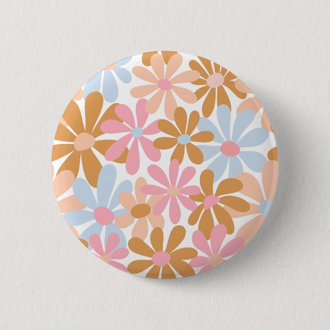 Retro Pastel Groovy Daisy Flower Pattern 6 Cm Round Badge (Front)