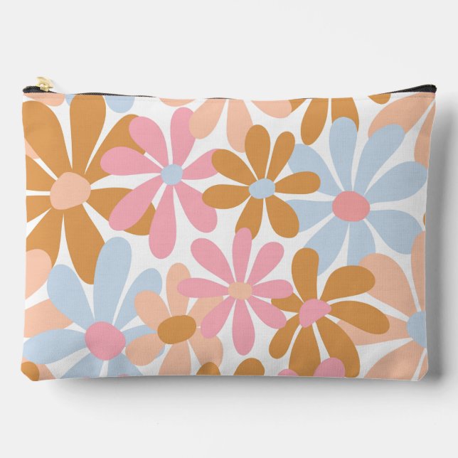 Retro Pastel Groovy Daisy Flower Pattern Accessory Pouch (Front)