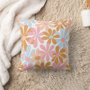 Retro Pastel Groovy Daisy Flower Pattern Cushion
