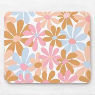 Retro Pastel Groovy Daisy Flower Pattern Mouse Pad
