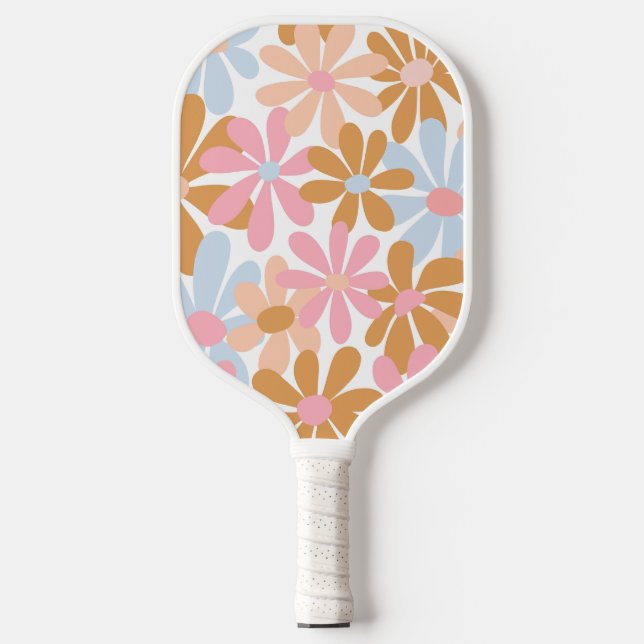 Retro Pastel Groovy Daisy Flower Pattern Pickleball Paddle (Front)