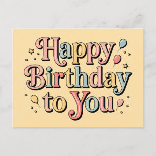 Retro Pastel Happy Birthday to You Greeting Postcard
