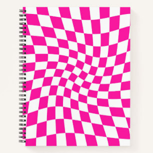 Retro Pastel Hot Pink Checks Warped Chequered   Notebook
