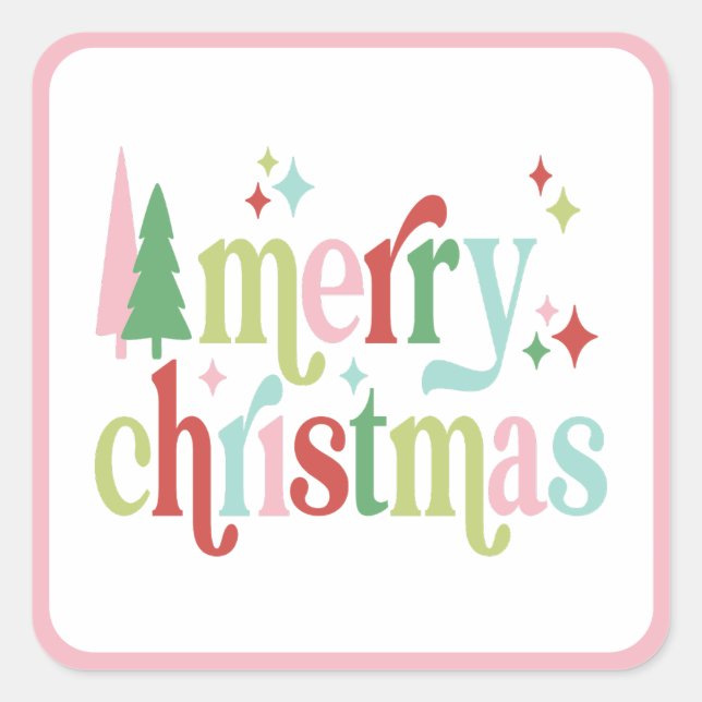 Retro Pastel Merry Christmas  Square Sticker (Front)