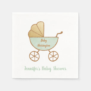 Retro Pastel Mint Green Carriage Baby Shower Napkin