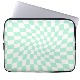Retro Pastel Mint Green Checks Warped Chequerboard Laptop Sleeve