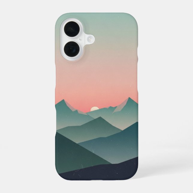 Retro Pastel Mountain Dawn iPhone 16 Case (Back)