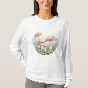 Retro pastel mushrooms design with soft colours 01 T-Shirt