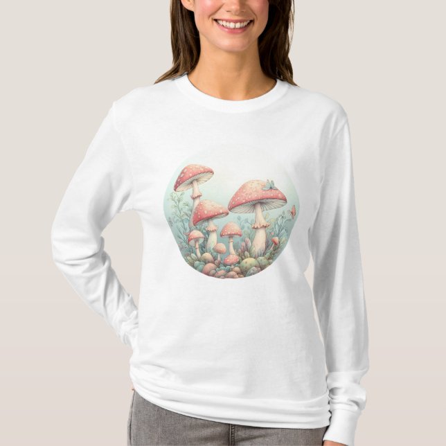 Retro pastel mushrooms design with soft colours 01 T-Shirt (Front)