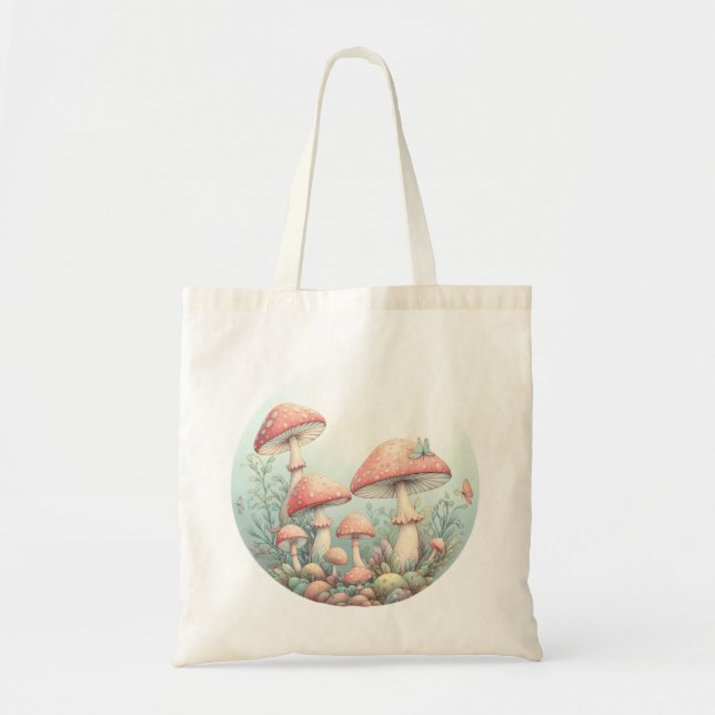 Retro pastel mushrooms design with soft colours 01 tote bag (Front)