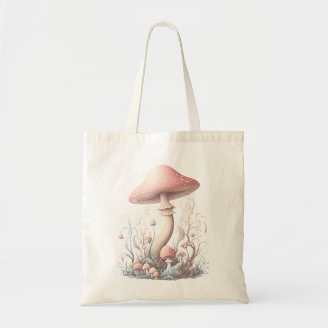 Retro pastel mushrooms design with soft colours 03 tote bag (Front)