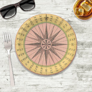 Retro Pastel Nautical Compass Paper Plate