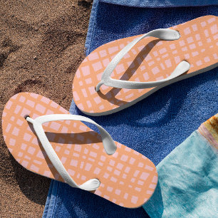 Retro pastel orange and pink grid pattern jandals