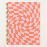Retro Pastel Peach Checks Warped Chequerboard   Planner<br><div class="desc">Rhubarb red peach pink and muted pastel pink checks chequerboard. Perfect warped chequered design. Modern warped checkers. This nice retro psychedelic design takes you to the wonderland. Warped checks in pastel colours. Twirl and swirl,  twist checks,  chequered pattern</div>