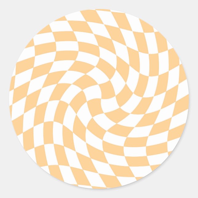Retro Pastel Peach Warped Checks Chequered     Classic Round Sticker (Front)