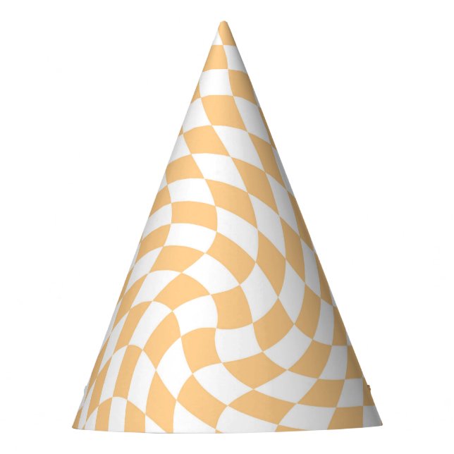 Retro Pastel Peach & White Chequered  Party Hat (Front)
