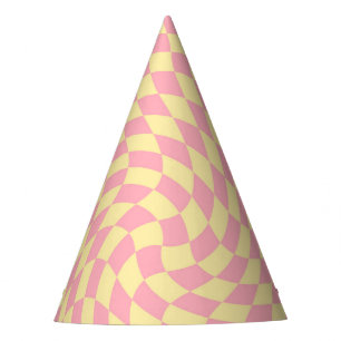 Retro Pastel Peach & Yellow Chequered Party Hat