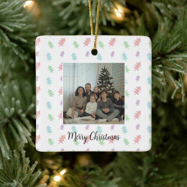 Retro Pastel Pine Tree Photo Christmas Ornament (Tree)