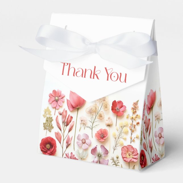 Retro Pastel Pink Boho Wildflower Bridal Shower Favour Box (Front Side)