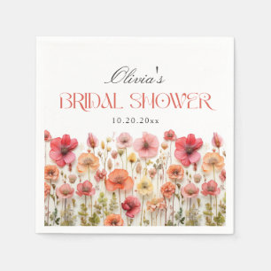 Retro Pastel Pink Boho Wildflower Bridal Shower Napkin