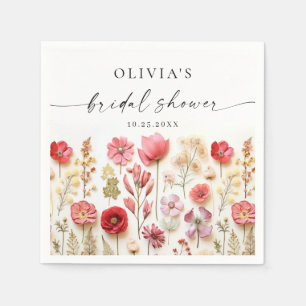 Retro Pastel Pink Boho Wildflower Bridal Shower Napkin