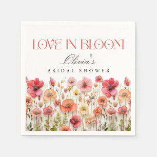 Retro Pastel Pink Boho Wildflower Bridal Shower Napkin