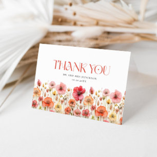 Retro Pastel Pink Boho Wildflower Thank You Card