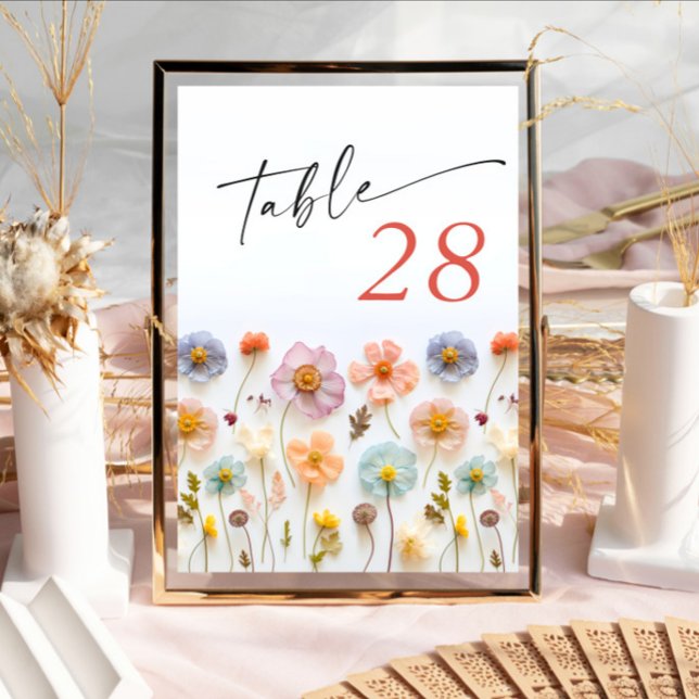 Retro Pastel Pink Boho Wildflower Wedding Details Table Number (Creator Uploaded)