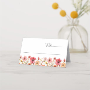 Retro Pastel Pink Boho Wildflower Wedding Place Card