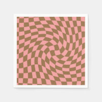 Retro Pastel Pink Brown Checks Warped Chequerboard