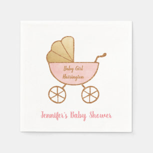 Retro Pastel Pink Carriage Baby Girl Shower Napkin