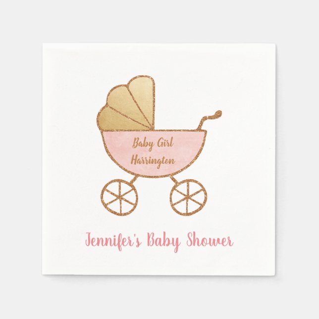 Retro Pastel Pink Carriage Baby Girl Shower Napkin (Front)
