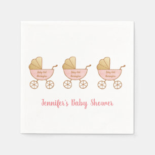 Retro Pastel Pink Carriage Parade Baby Girl Shower Napkin