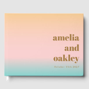 Retro Pastel Pink Gradient Unique Wedding Custom Guest Book