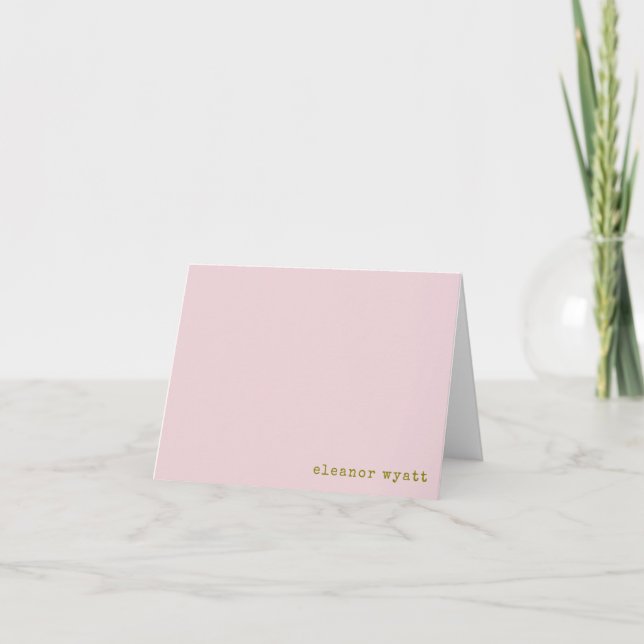 Retro Pastel Pink Minimalist Personalised Name Note Card (Front)