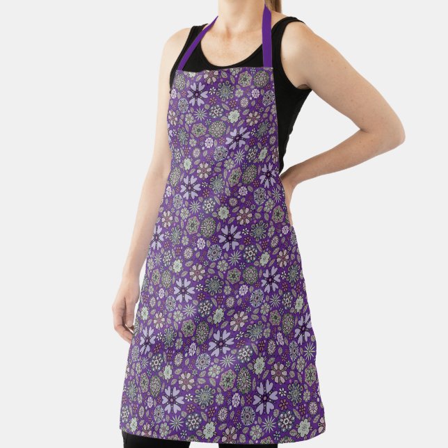 Retro Pastel Pink Purple Floral Seamless Pattern Apron (Insitu)