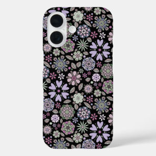 Retro Pastel Pink Purple Floral Seamless Pattern iPhone 16 Case