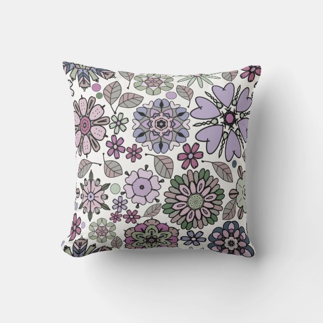 Retro Pastel Pink Purple Floral Seamless Pattern Cushion (Front)