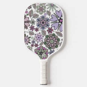 Retro Pastel Pink Purple Floral Seamless Pattern Pickleball Paddle